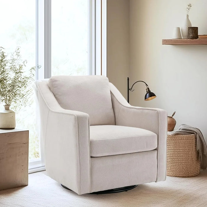 360° Swivel Living Room Chair, Upholstered Fabric Armchair, Lumbar Pillow with Inner Spring Seat Cushion,for Living Room Bedroom