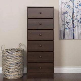 Astrid Tall White Dresser: 16"D x 20"W x 52"H, 6-Drawer Chest for Bedroom by Prepac - Perfect Chest of Drawers for Ample