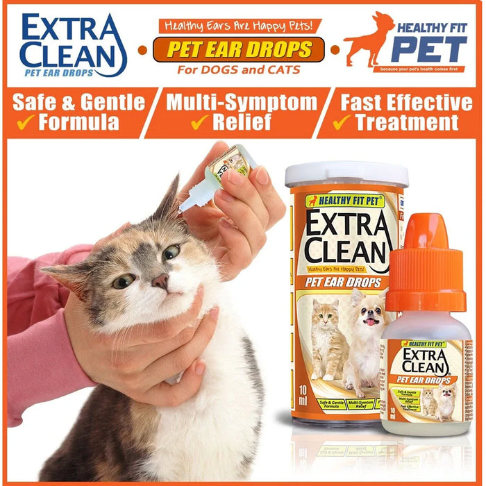 Extra Clean Pet Ear Drops For Dog And Cat, Relieve Itching, Eliminate Odors, Clean Ear Mites, Wax, Dirt 10ml