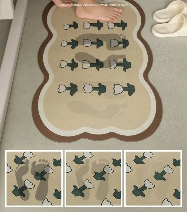 Super Absorbent Brown Floor Mat Quick Dry Bathroom Carpet Washable Non-Slip Bath Mats Rubber Backed Dirt Resistant Bath Rugs