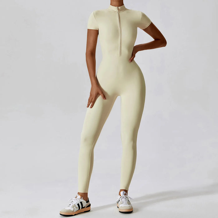 Yoga Set Women's Jumpsuits One-Piece Suit Zipper Short Sleeve Gym Push Up Workout Clothes Fitness Bodysuit Sportswear Tracksuit