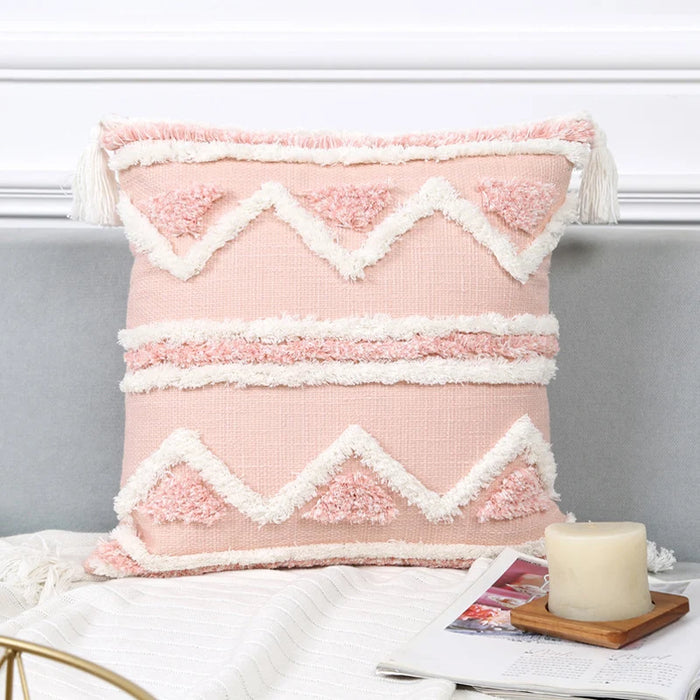 New Boho Pink Geometric Tufted Pillow Covers Decorative 30x100cm Rectangular Tassel Waist Pillowcase Bedroom Sofa Double Pillows