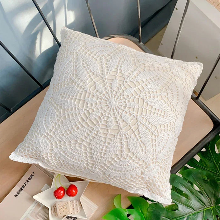 Cotton and Linen Crochet Cushion Cover Handmade Crochet Woven Pillow Case 40*40cm Decorative Pillows for Sofa Square Circular