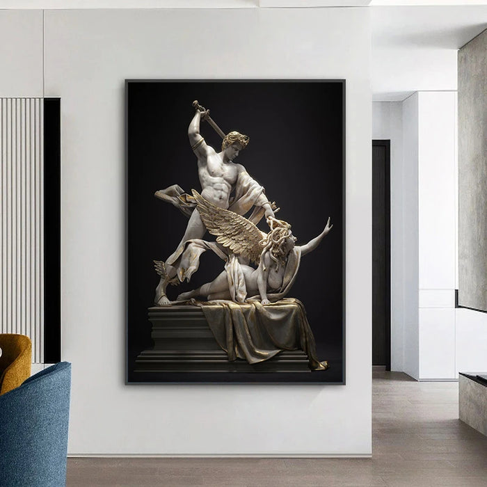 Greek Perseus and Medusa Sculpture Canvas Painting Wall Art Mythology God Statue Poster Prints Picture Living Room Home Decor