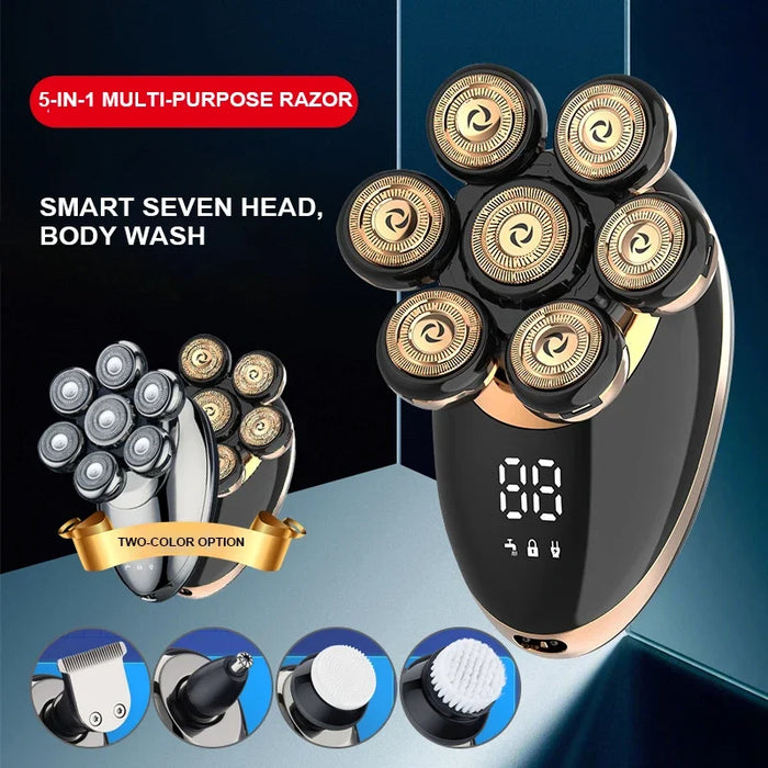 Waterproof Rechargeable 5 In 1 Head Shavers Wet Dry Electric Razor Bald Rotary Cordless Hair Clippers Nose Hair Trimmer