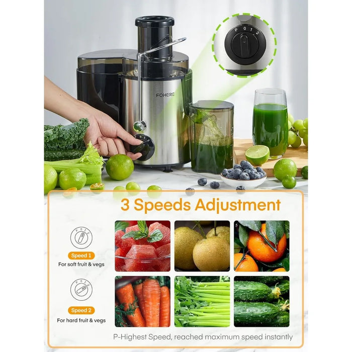 Juicer Machines, 600W Centrifugal Juicer with Wide Mouth 3” Feed Chute for Whole Vegetable and Fruit with 3-Speed Setting