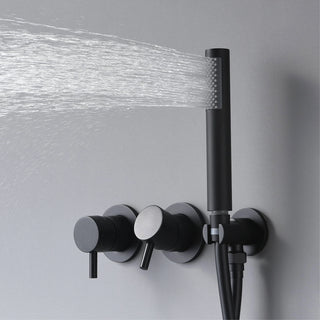 Black bathroom shower system, simple wall hanging design, double handle, double control, two function brass shower faucet