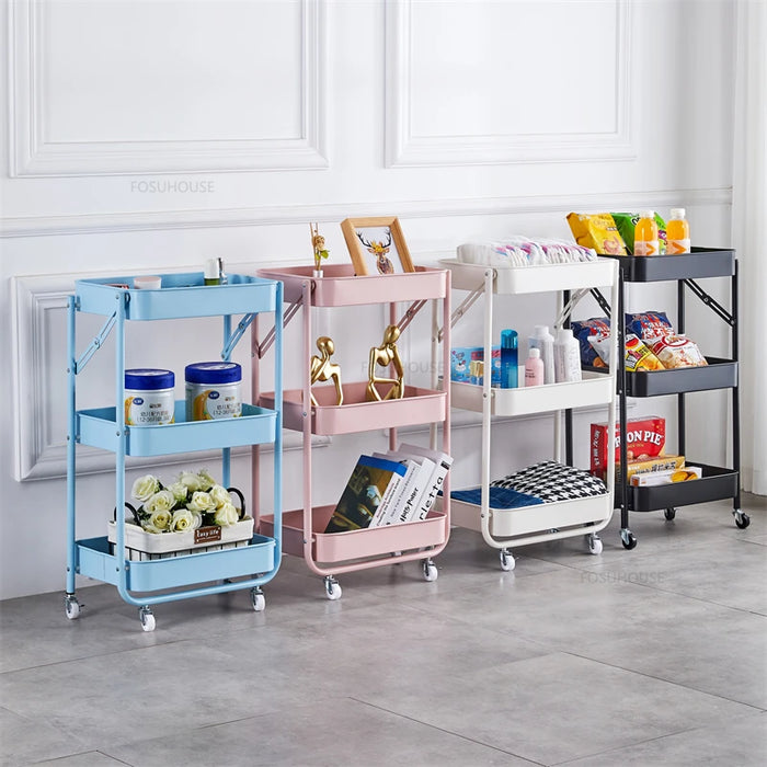 Modern Minimalist Salon Trolleys Beauty Salon Special Tool Cart Home Kitchen Shelf Foldable Mobile Auxiliary Cart with Wheel U