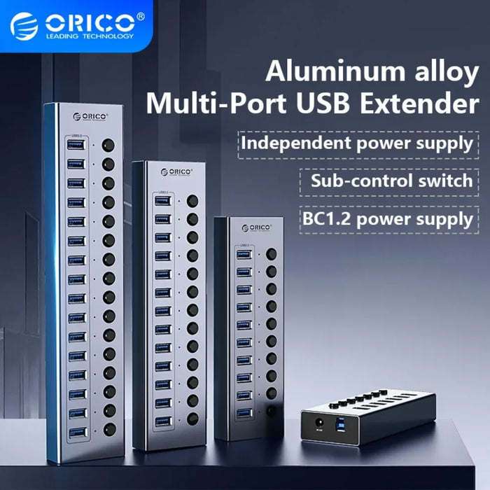 ORICO Powered USB 3.0 HUB 7/10/13/16 Ports Aluminum USB Extension with On/Off Switches Support BC1.2 Charging Splitter For PC