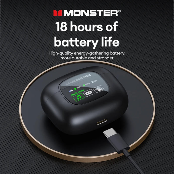 Monster XKT20 Wireless Earphones Bluetooth V5.4 Earbuds Long Battery Life Headsets LED Screen HIFI Sound Headphones with Mic