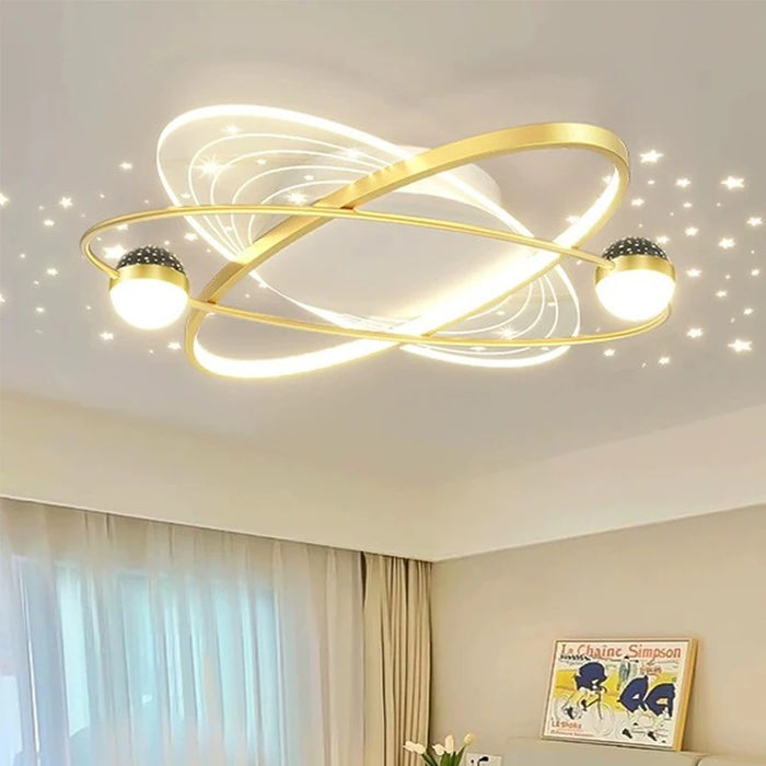 Scandinavian LED Living Room Ceiling Pendant Light, Acrylic Star Projection, Black/Gold, Minimalist Lamps for Home Decoration.