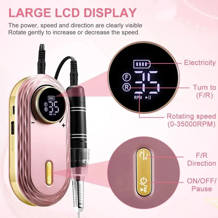 35000RPM Nail Drill Machine Rechargeable Nail File Nails Accessories Gel Nail Polish Sander Professional Tool Manicure Set