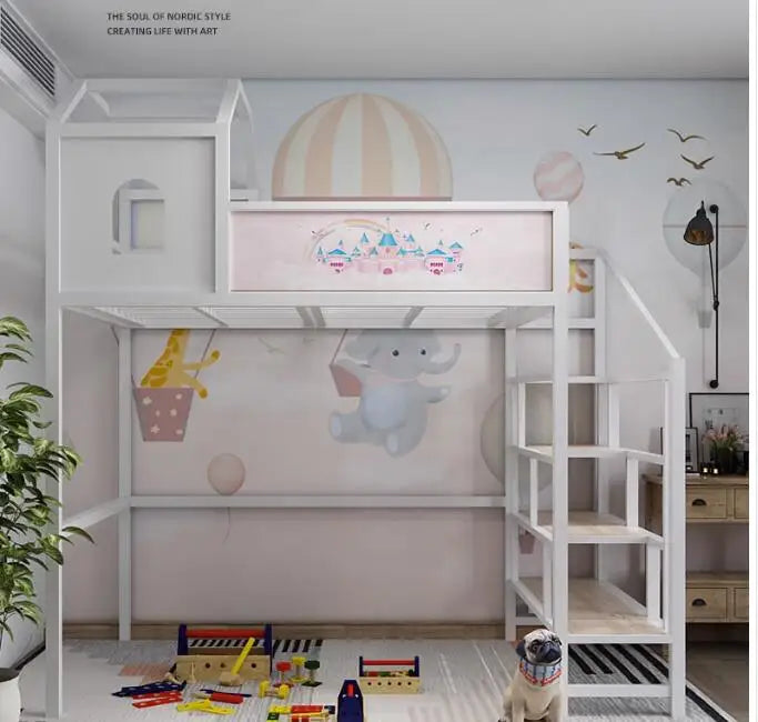 Loft bed for children Simple modern wrought iron bed on top