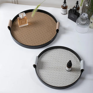 Nordic Style Round Jewelry Tray Living Room Kitchen Leather Storage Tray Cosmetic Sundries Plate Home Decoration