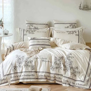 White Black Flower Pattern Quality Silky Soft Egyptian Cotton Bedding set Queen King Size 4Pcs Duvet Cover Bed Sheet Pillow Case
