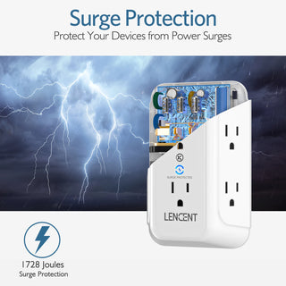 LENCENT Multi Plug Outlet Extender with 6 Outlets 3 USB Wall Charger  3 Prong Plug Power Charging Box Expander for Home Office