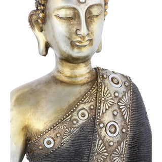 12" x 16" Brass Polystone Meditating Buddha Sculpture with Engraved Carvings and Relief Detailing