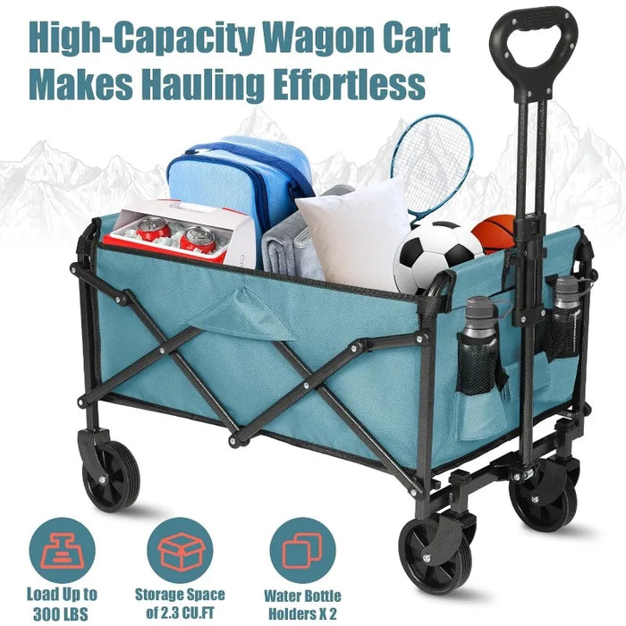 Foldable Wagon Cart with Wheels Collapsible -Large-Capacity Heavy Duty Folding Utility Cart for Garden Lounge Sports Groceries