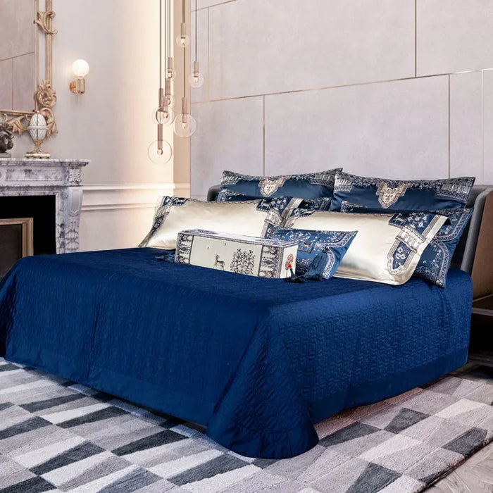 Chic Decorator Upholstery Quality Tassels Bedding Blue Silver Patchwork Luxury Embroidery Duvet Cover Bedspread Sheet Pillowcase