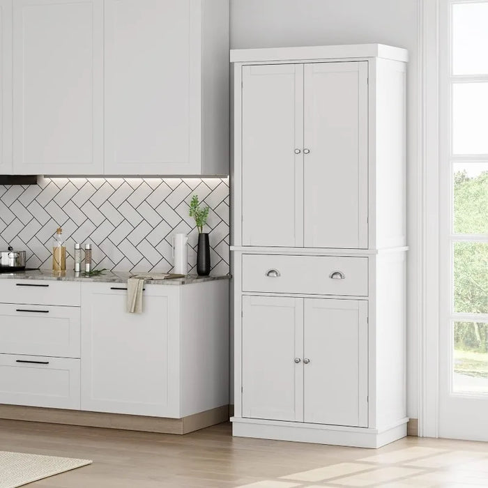 Kitchen Pantry Storage Cabinets with Drawer, Freestanding Cupboard with 4 Doors, Drawer, 4 Shelves, Utility Pantry Cabinet