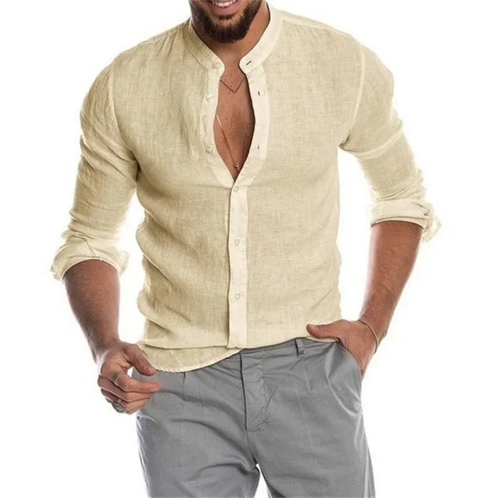 Men's Daily Top Long Sleeve Shirt Button Linen Cotton Comfortable Fashion Casual Solid Color Shirt S-5XL