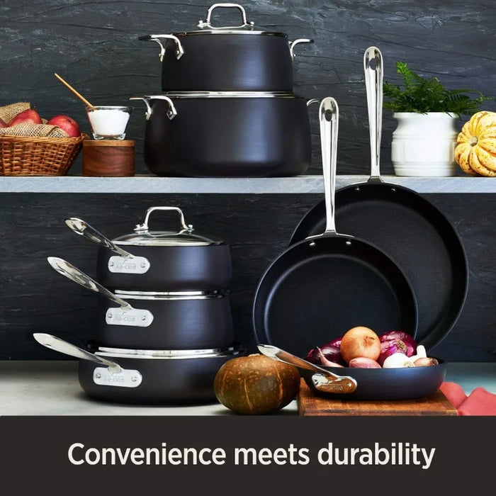 All-Clad HA1 Hard Anodized Nonstick Cookware Set 13 Piece Induction Oven Broiler Safe 500F, Lid Safe 350F Pots and Pans Black