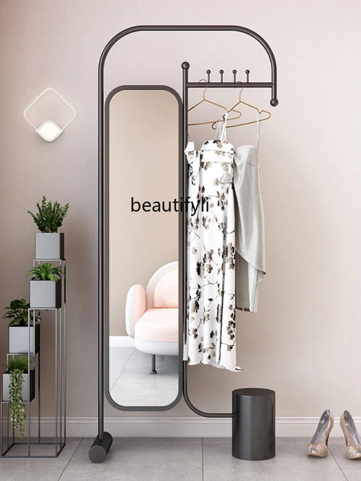 yj Clothes Fitting Mirror Floor Full Body With Coat And Cap Clothes Rack Integrated Light Luxury Home Bedroom