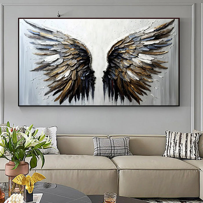 Abstract Angel Wings Posters Prints Large Size Gold Gray Feather Canvas Painting Bohemian Style Wall Art Mural Modern Home Decor