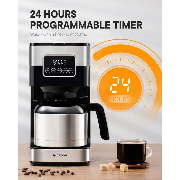 Programmable Coffee Maker with 8-Cup Thermal Carafe, Touch-Screen Drip Coffee Machine with Timer, Regular & Strong Brew