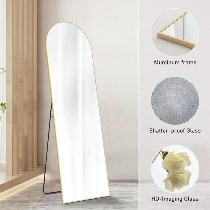 64"x21" Arched Full Length Mirror Floor Mirror with Stand, Wall Mirror Standing Hanging or Leaning Against Wall, Gold