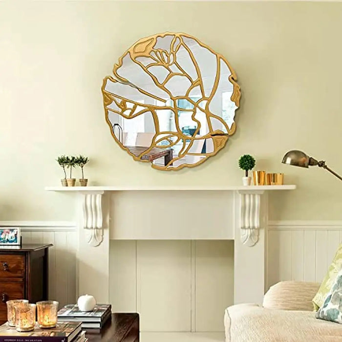 Large Irregular Golden Frame Wall Mirror 31.5'' Living Room Bedroom Entryway Decor High Quality MDF Gold    Clear