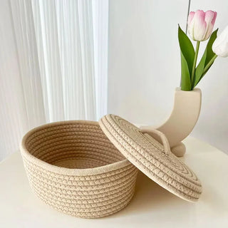Handmade cotton thread storage box Simple dustproof mobile phone cosmetics sundries storage basket Snack sewing basket