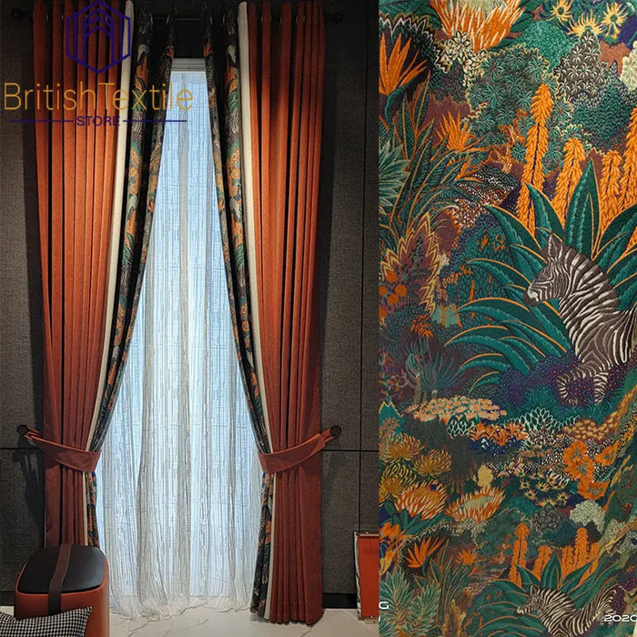 Modern Orange Zebra Splicing Curtains for Living Room Luxury High Shading Jacquard Curtains for Bedroonm Window Drape Custom