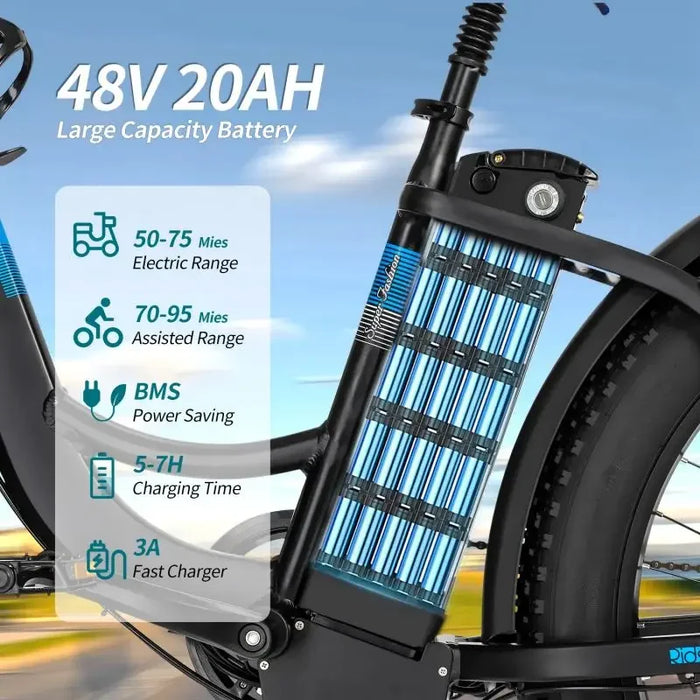 Ridstar MN-26 Electric Bicycle 26 Inch Fat Tire Off-Road Electric Bike 1500W 48V 20AH Removable Battery Adult All-Terrain E Bike