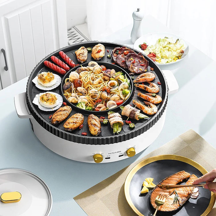 Korean Non-stick Electric Steamboat Hot Pot with Divider Smokeless Non-Stick Pot