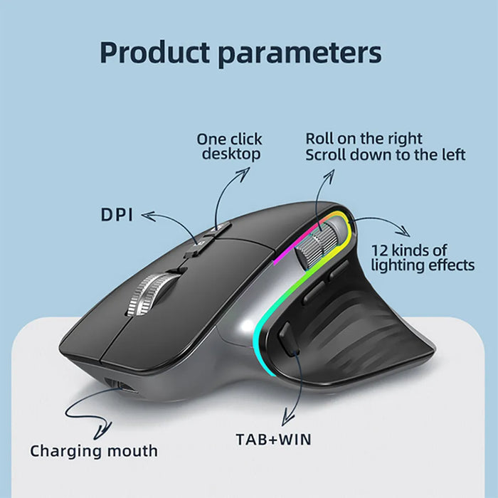 Bluetooth +2.4G Wireless Mouse Rechargeable 12 Colors RGB LED Gaming Mouse Ergonomic Mice for Gamer Computer Laptop iPad