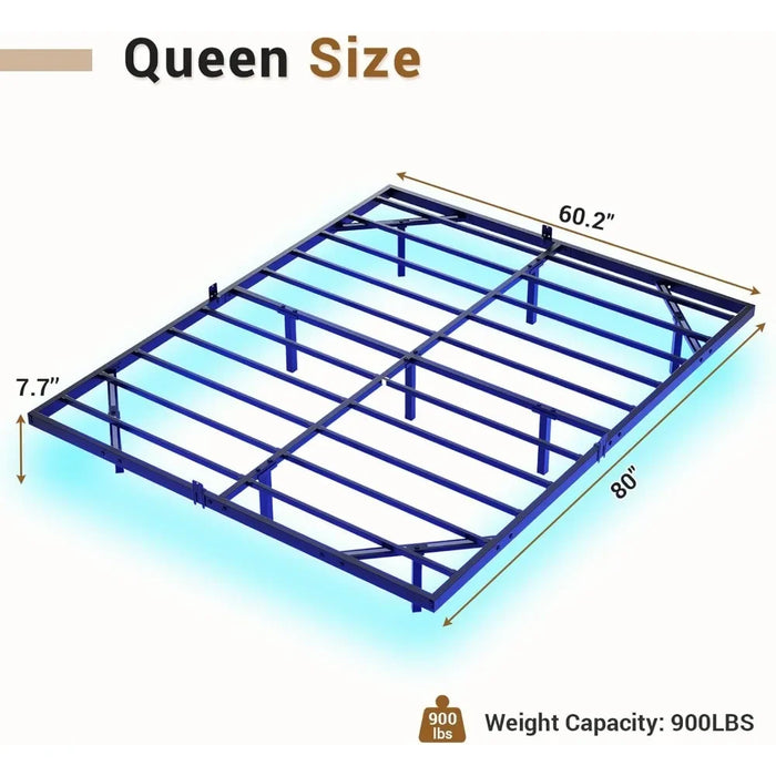 Floating Bed Frame with LED Lights, Metal Platform Queen Bed, No Box Spring Needed, Easy To Assemble, Queen Size Bed Frame