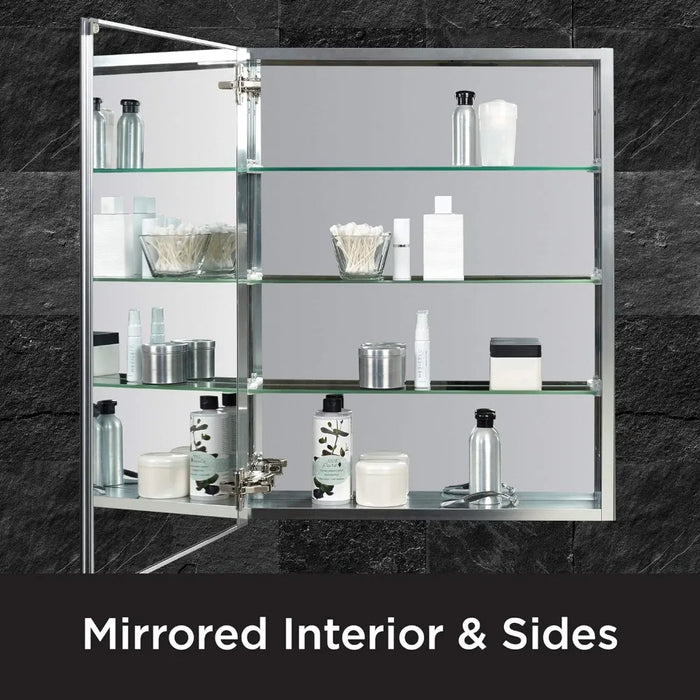 Frameless Mirror Medicine Cabinet, 16" W x 26" H, Made for Recessed or Surface Mount, Powder Coated Steel Body, with Beveled