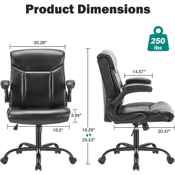 Leather Executive Office Chair,Comfortable Lumbar SupportClassic PU Padded Mid-Back Dark Black Desk Chairs