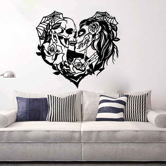 Modern Kissing Skull Heart Wall Sticker Bedroom Living Room Wedding Couple Love Wall Decal Playroom Vinyl Home Decor