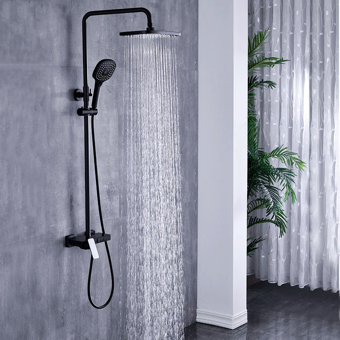 High Quality Bathroom Black Wall Mounted Mixer Square Shower Head 3 Ways Complete Rainfall System Shower Set