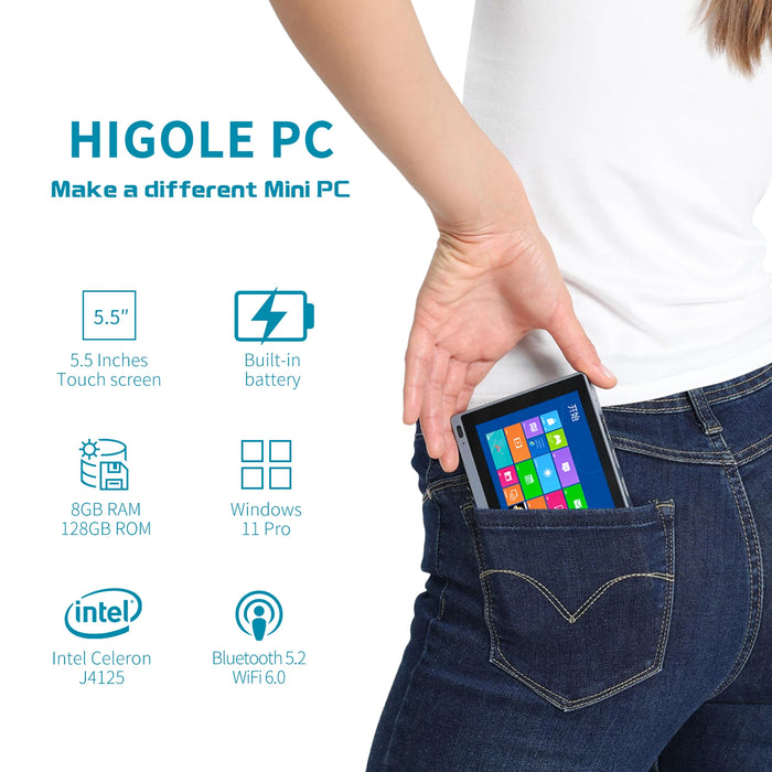 HIGOLE 1 Pro Tablet Pad Industrial Windows 11 Tablet Mini PC 5.5inch Touch Screen Mini Computer Intel J4125 8GB + 128GB +WIFI 5