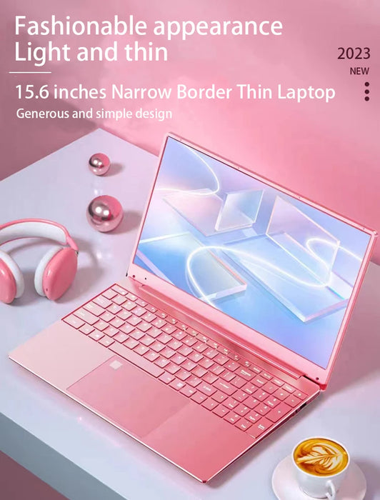 AKPAD 15.6 Inch Pink Laptop Windows 11 10 Pro 1920*1080 Cheap Portable Intel Laptop D4 12G RAM 128GB/256GB/512GB/1TB Dual SSD