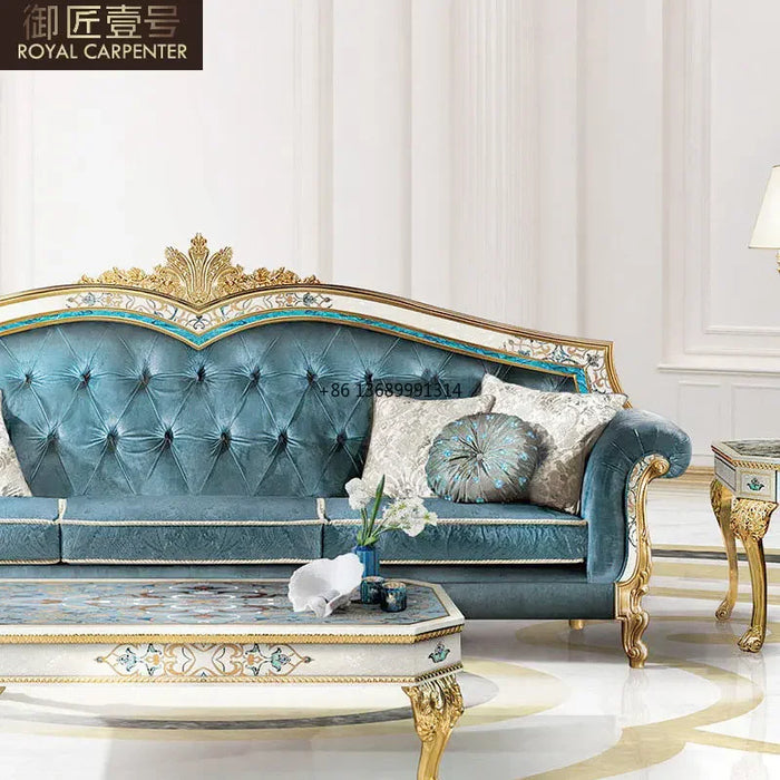 European fabric sofa luxury solid wood carved large villa living room sofa 123 combination