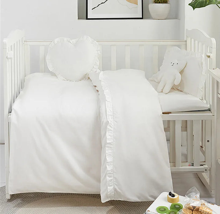 Baby Bedding Set Cotton Solid Pattern Infant Crib White Gray Lace Pillowcase Duvet Cover Newborn Cot Bed Flat Sheet Baby Bed Set