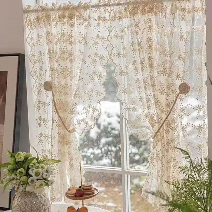 Curtain Embroidery Screen Window Lace Curtain Bedroom Bay Window Door Curtain Partition Romantic Pastoral Curtain