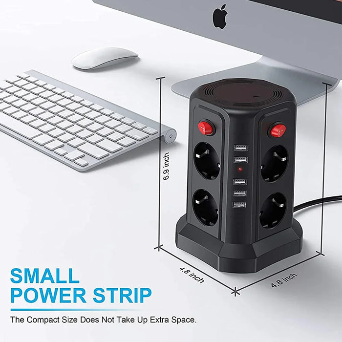 Vertical Power Strip Circuit Surge Protection EU Plug Electrical USB  Socket Tower 8 Way DE Switch Outlets 2m Extenstion Cord