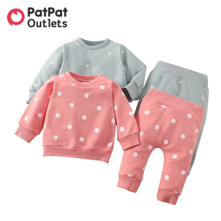 PatPat Sweatshirts for Children 2pcs Baby Boy Clothes NewBorn All Over Polka Dots Long-sleeve Pullover and Trousers Set