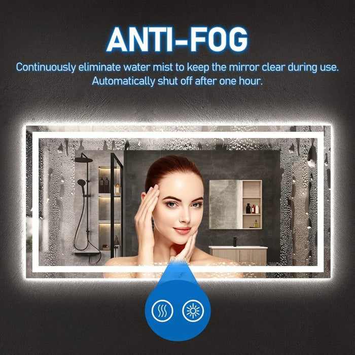 Mirror for Bathroom Backlit + Front Lighted Vanity Mirror with Lights for Wall with Anti Fog, Stepless Dimmable, Memory Function