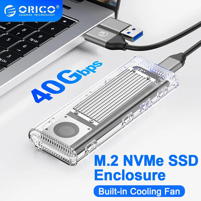 ORICO M.2 Nvme SSD Case with Cooling Fan 40Gbps M2 NVMe Case Enclosure Compatible with Thunderbolt 3 4 USB3.2 for MacBook Pro